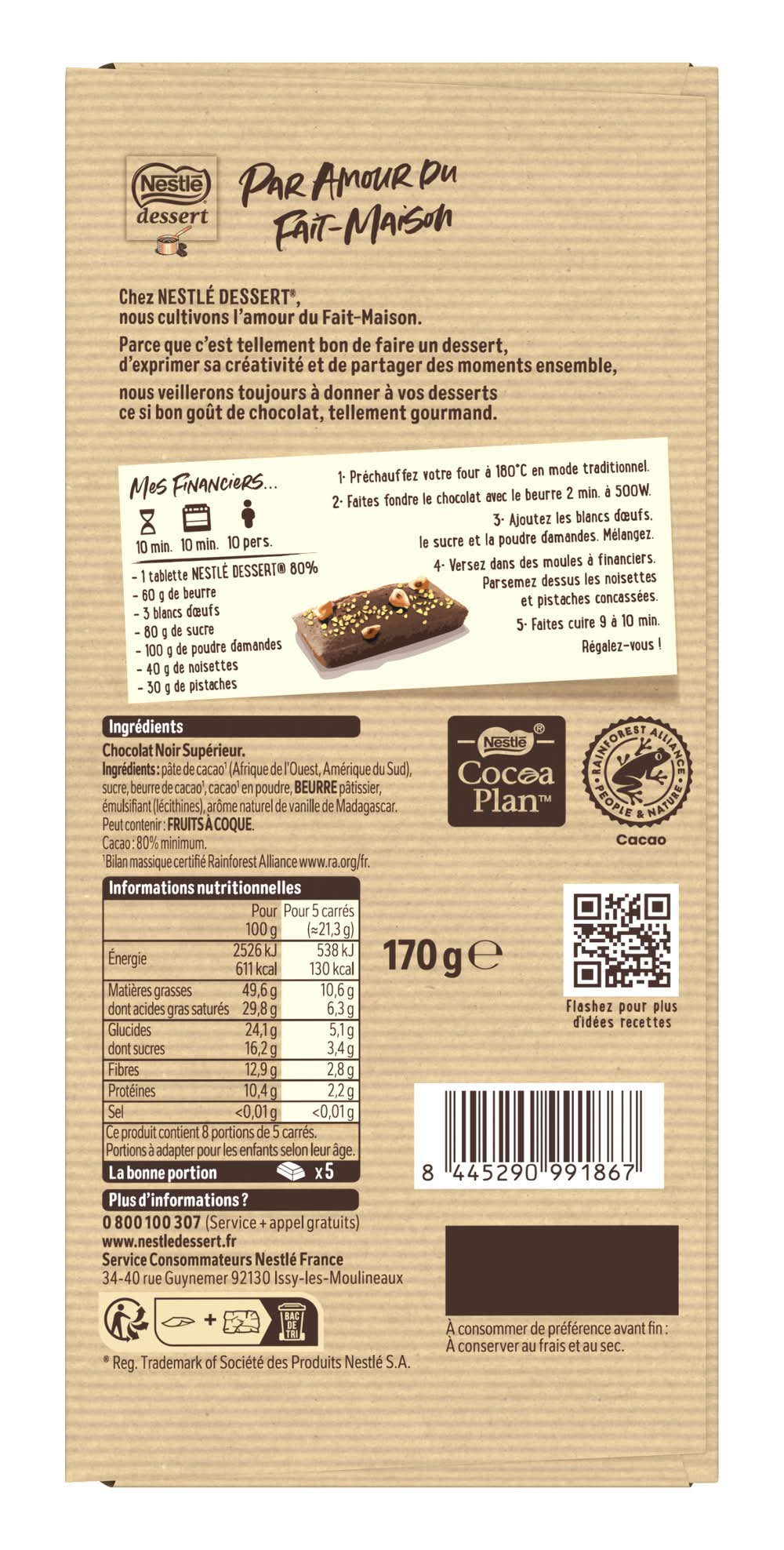 Nestlé - Chocolat noir à 80% de cacao (170g)