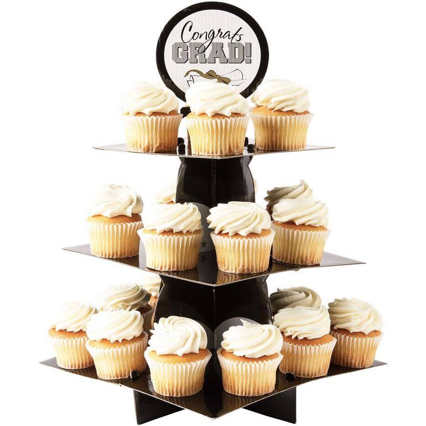 Black, Gold & Silver Graduation Cupcake Stand