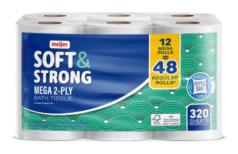 Meijer 2-Ply Soft & Strong Bath Tissue Mega Rolls, 3.8x4.0 in (12 ct)