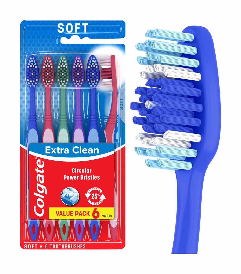 Colgate Extra Clean Toothbrushes Soft Bristles 6 Pk
