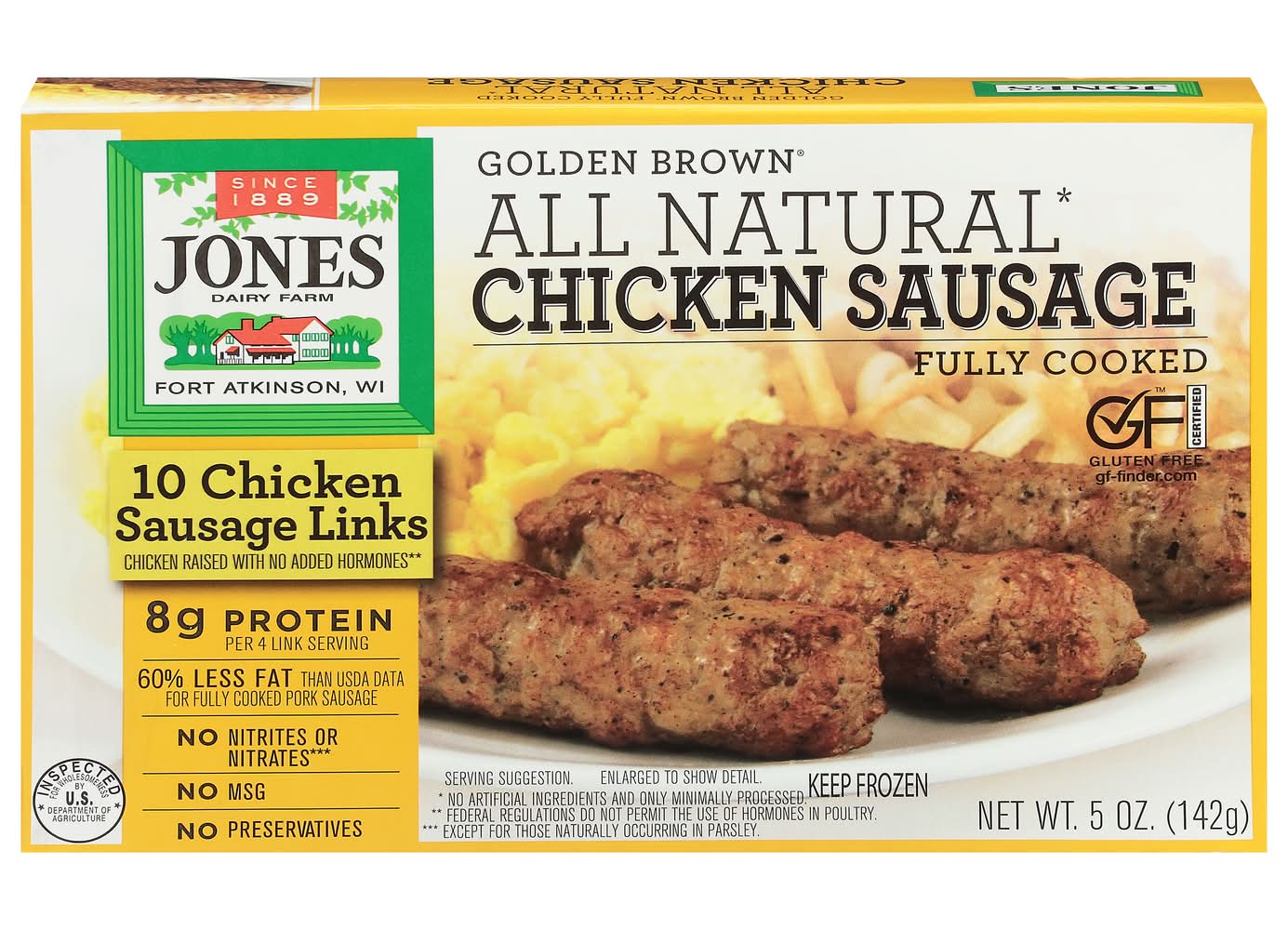Jones Dairy Farm Golden Brown All Natural Fully Cooked Sausage, Chicken (5 oz, 10 ct)