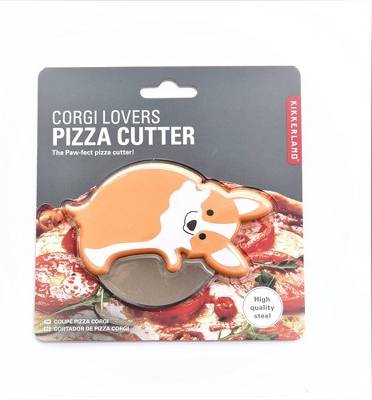 Kikkerland Corgi Lovers Metal & Plastic Pizza Cutter, White-Brown