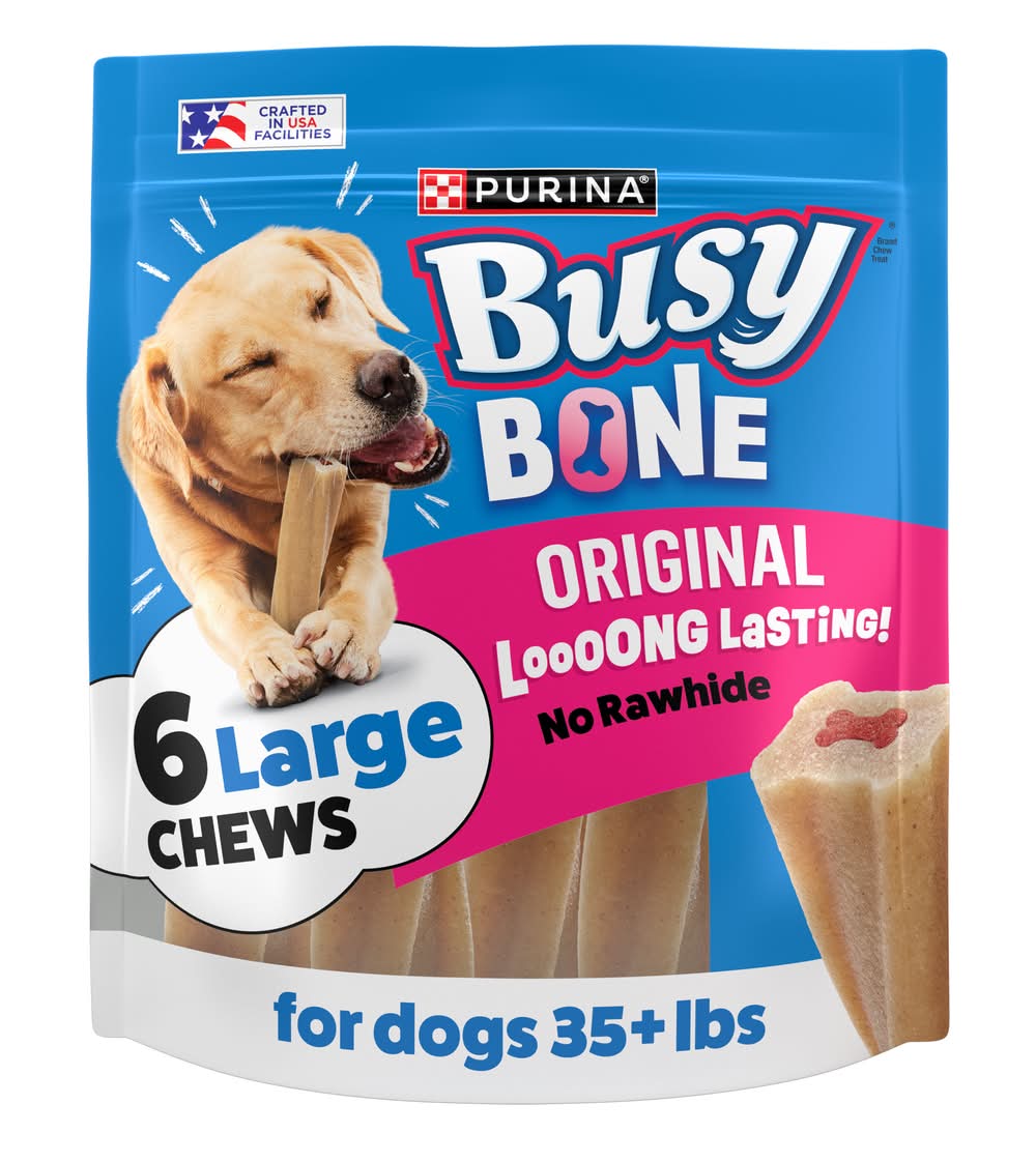 Purina Busy Bone Original Long Lasting Chew Treats For Dogs, Pork, Adult (21 oz, 6 ct)
