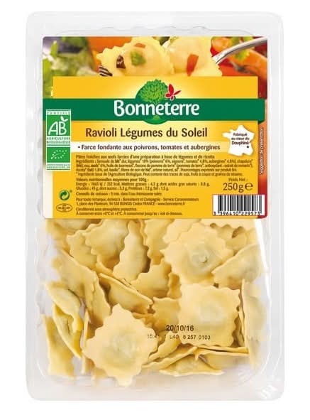 Raviolis légumes du soleil - 250g - BONNETERRE - BIO