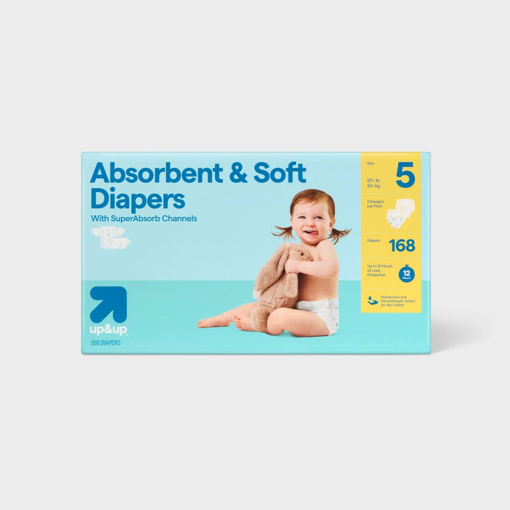 up&up Disposable Diapers Economy pack, Size 5 (168 ct)