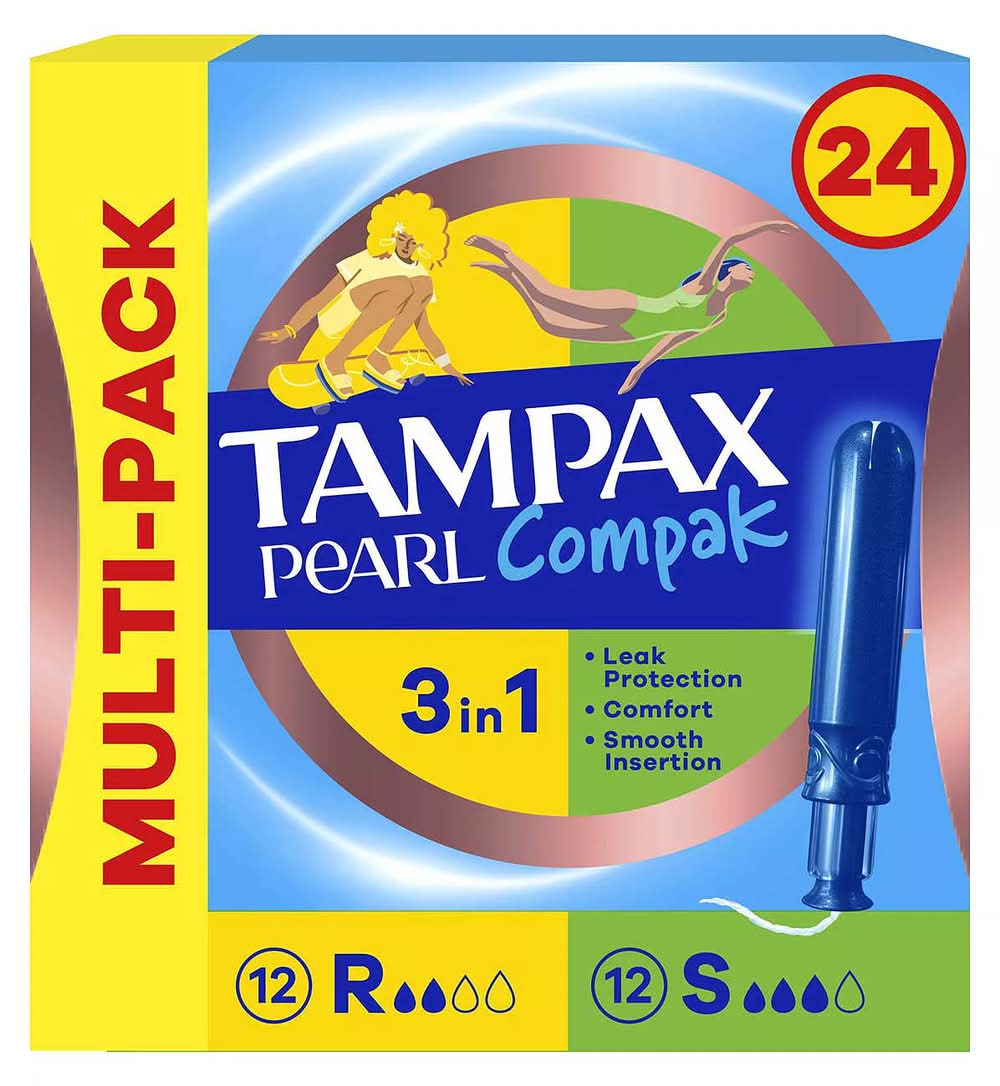 Tampax Pearl Compak Multi-Absorbency (Regular And Super) Tampons With Applicator X 24