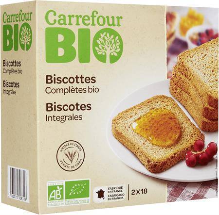 Carrefour Bio - Biscottes complètes bio (36 pièces)