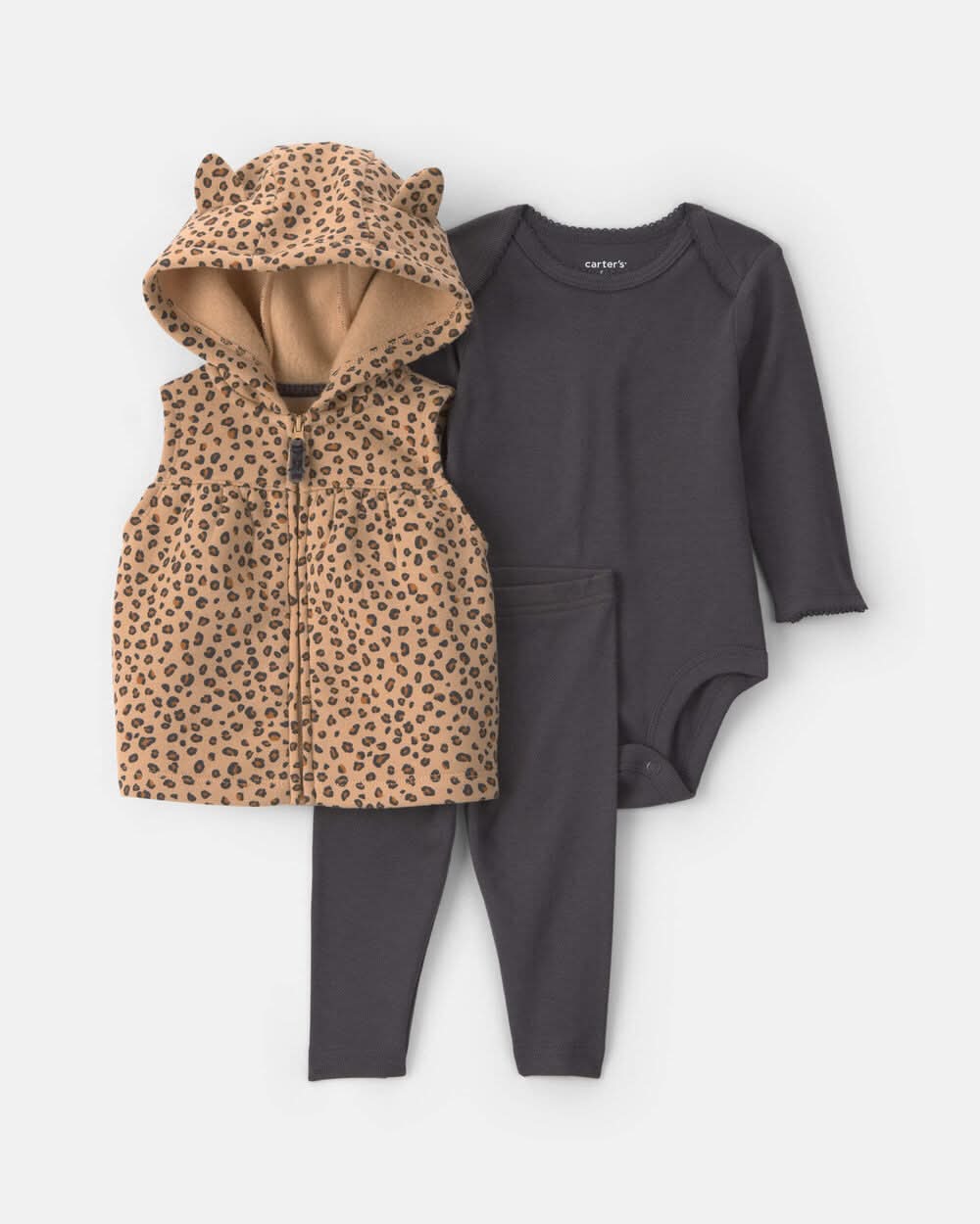 Baby Girl 3-Piece Leopard Fleece Long-Sleeve Layering Set - Brown/Black - 24M