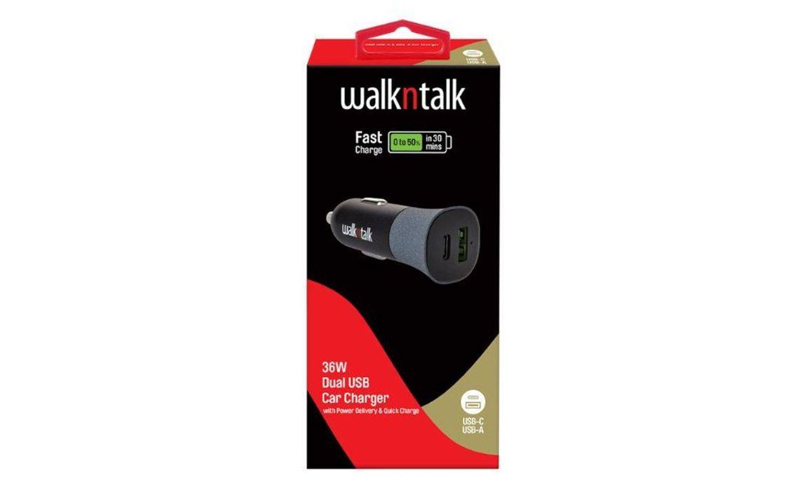 Walkntalk Duel USB Fast Charge Car Charger 36W