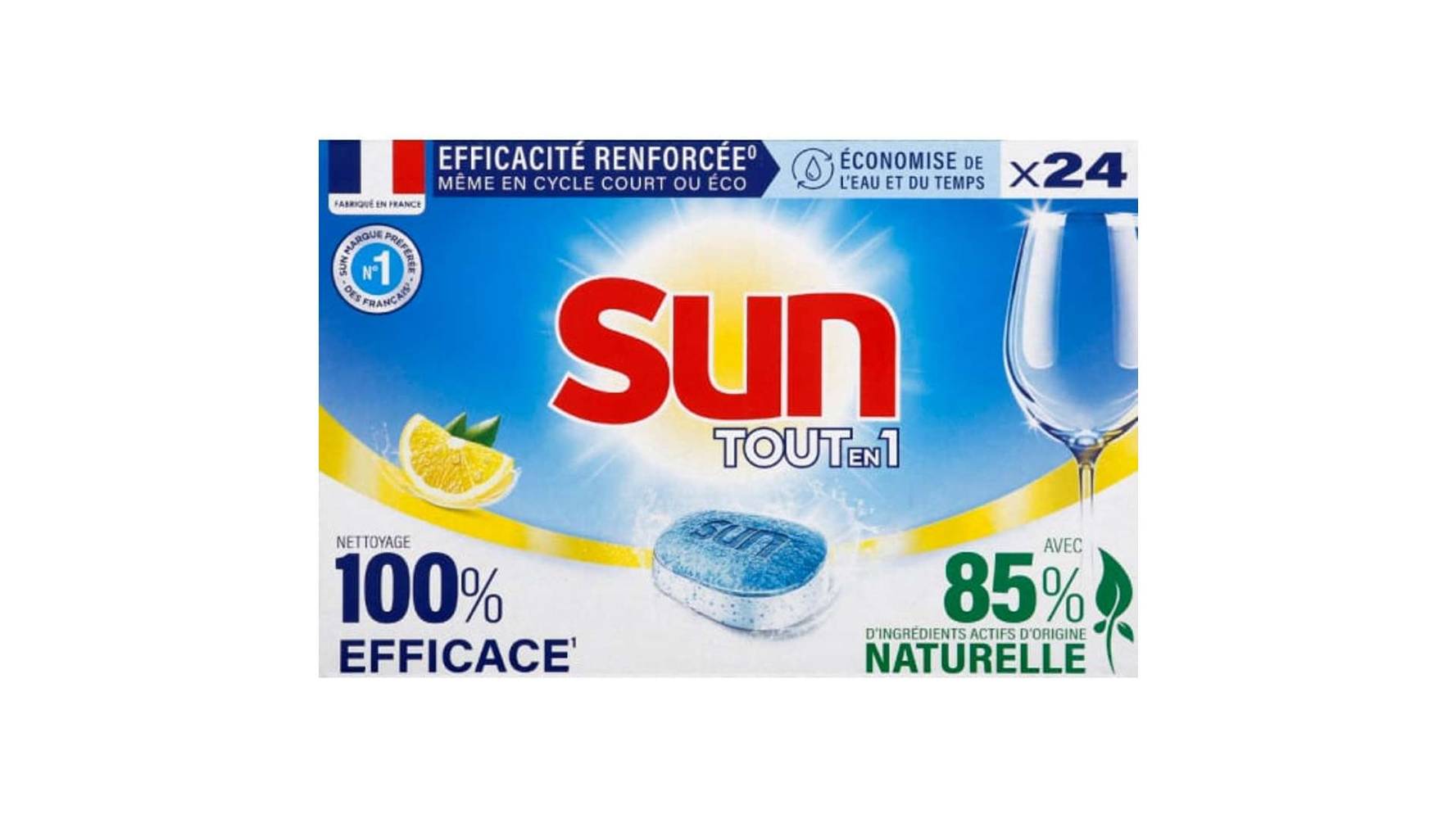 SUN Tout-En-1 Pastilles Lave-Vaisselle Efficace et Respectueux Citron Les 24 doses