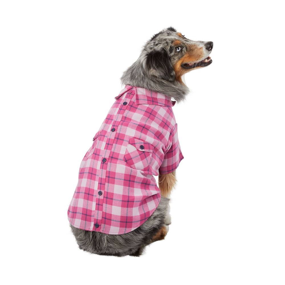 Top Paw® Plaid Print Dog Shacket (Color: Pink, Size: Medium)