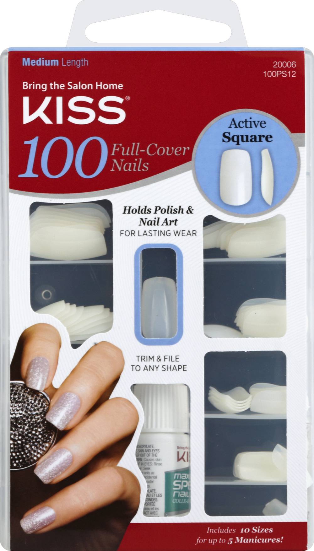 KISS 100 Full Cover Nails - Active Square (2.5 oz)