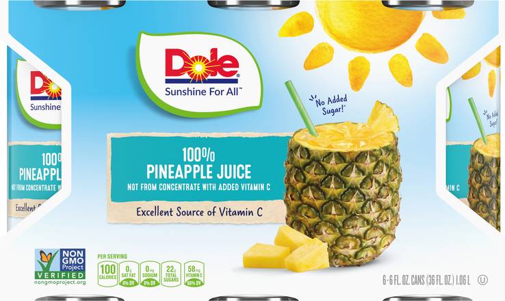 Dole 100% Pineapple Juice (6 ct, 36 fl oz)