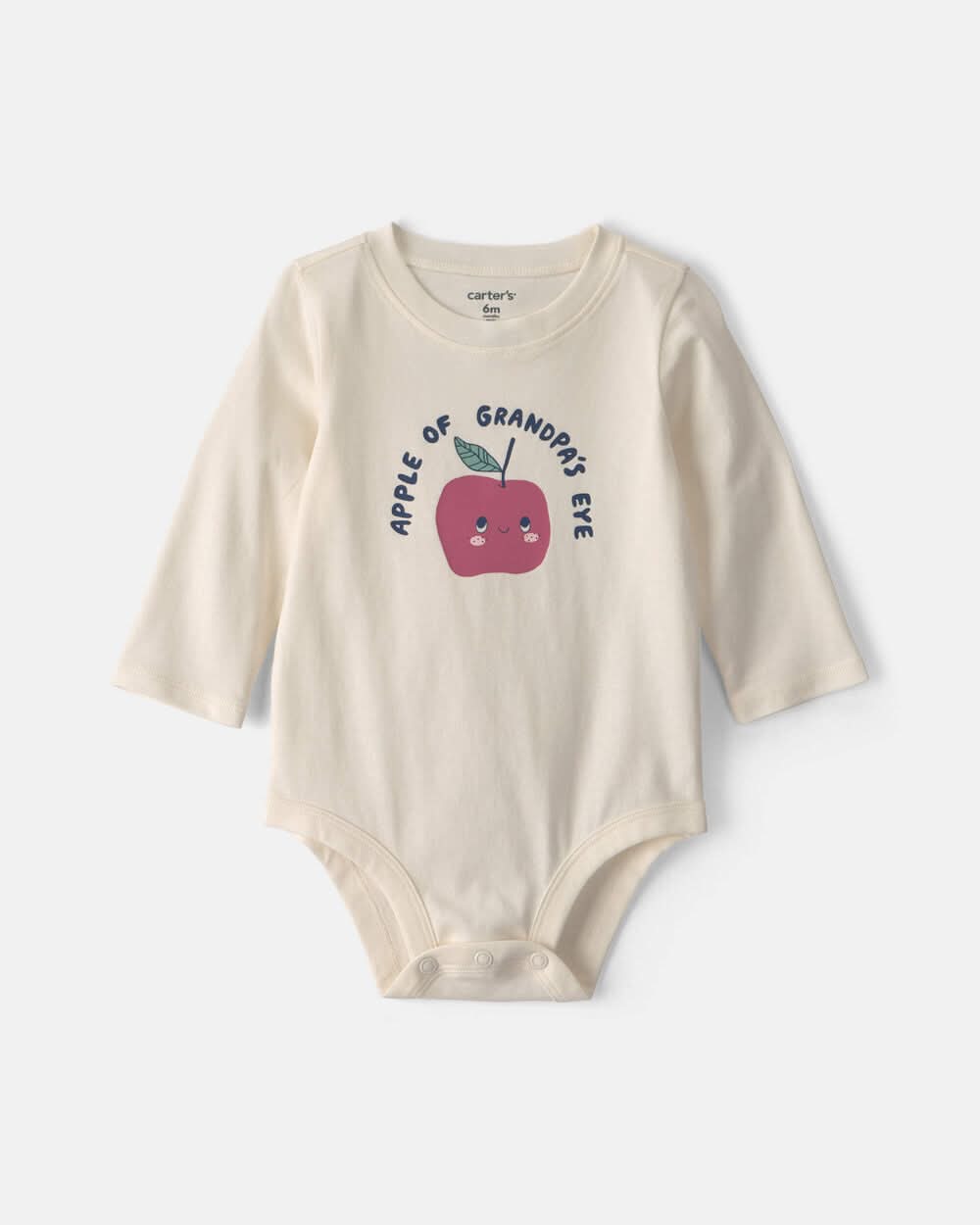 Baby 'Apple Of Grandpa's Eye' Apple Long-Sleeve Graphic Bodysuit - Cream - 12M