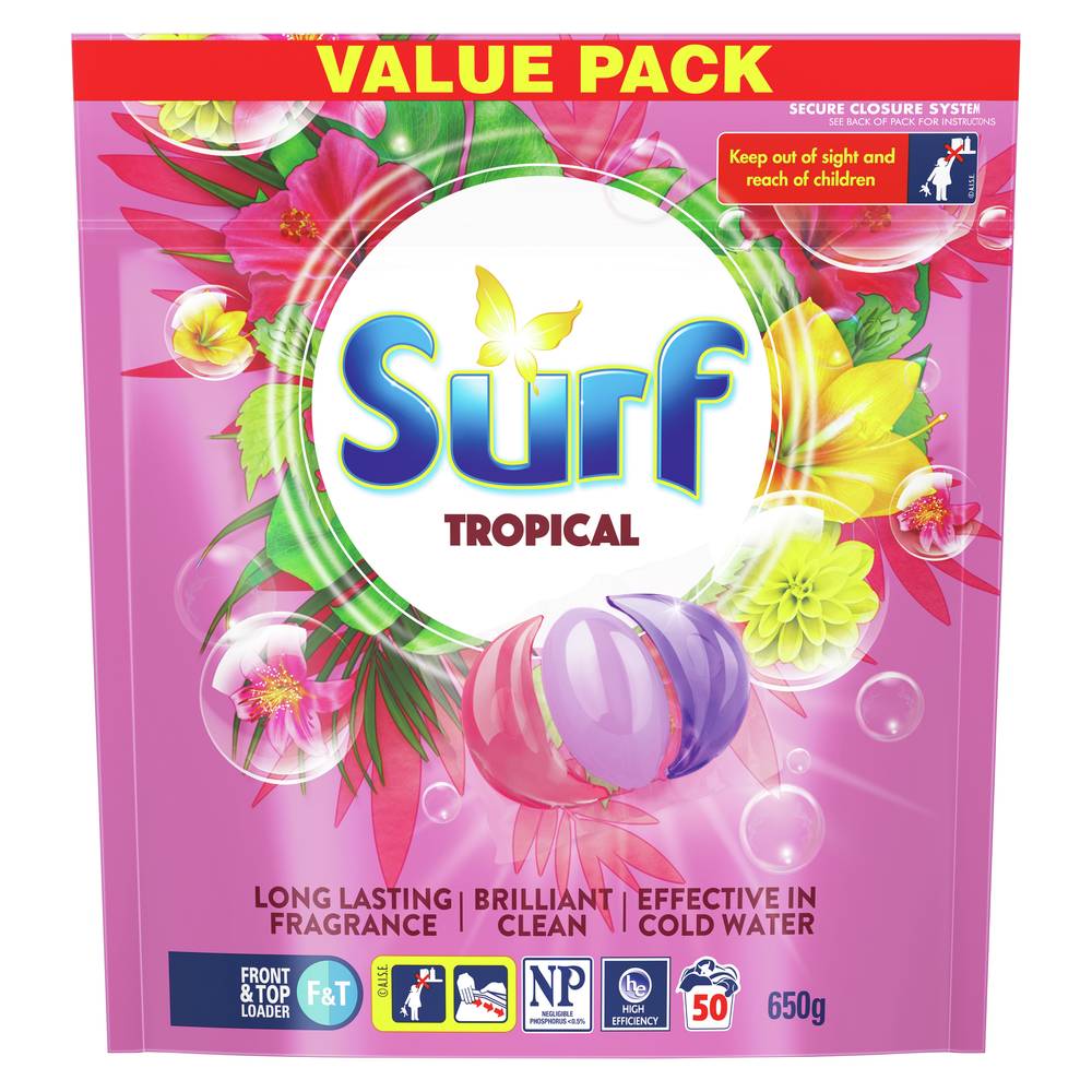 Surf Laundry Detergent Capsules Value pack, Tropical (650g, 50 pack)