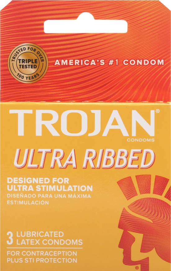 Trojan Ultra Ribbed Lubricated Latex Condoms ( 3 ct)