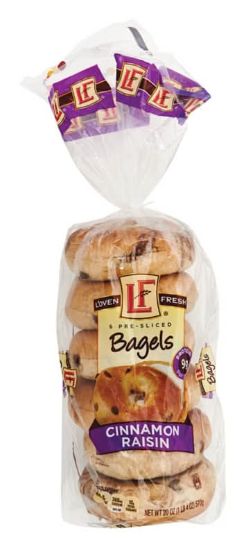 L'oven Fresh Cinnamon Raisin Pre-Sliced Bagels - 6 Count