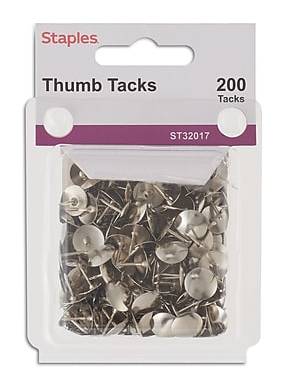 Staples Thumb Tacks, Nickel, 200/Pack (32017)