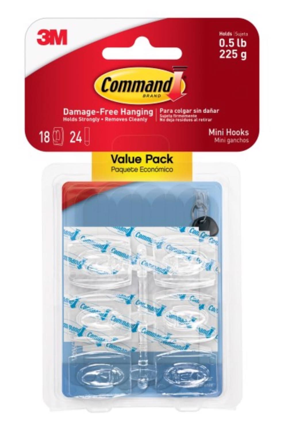 3M Command Mini Plastic Hook 1.08 In. L 18 Pk