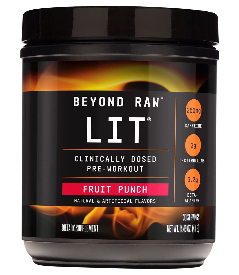 Beyond Raw Lit Clinically Dosed Pre-Workout Powder, Fruit Punch (14.29 oz)