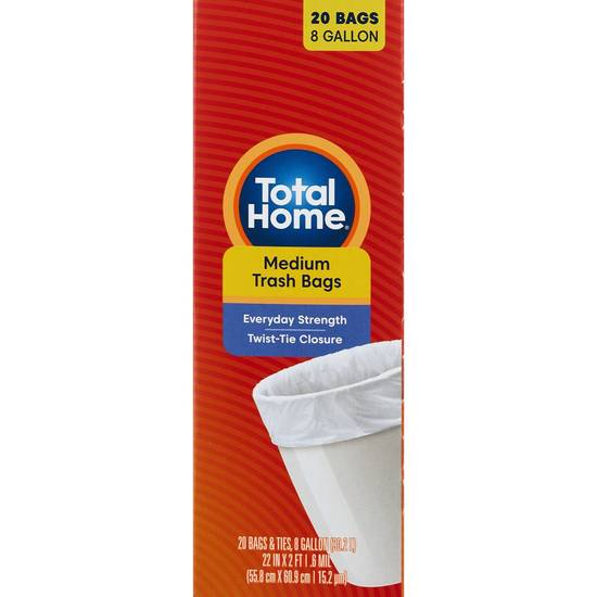 Total Home Small Trash Liners, 8 Gallon, White, 20 ct