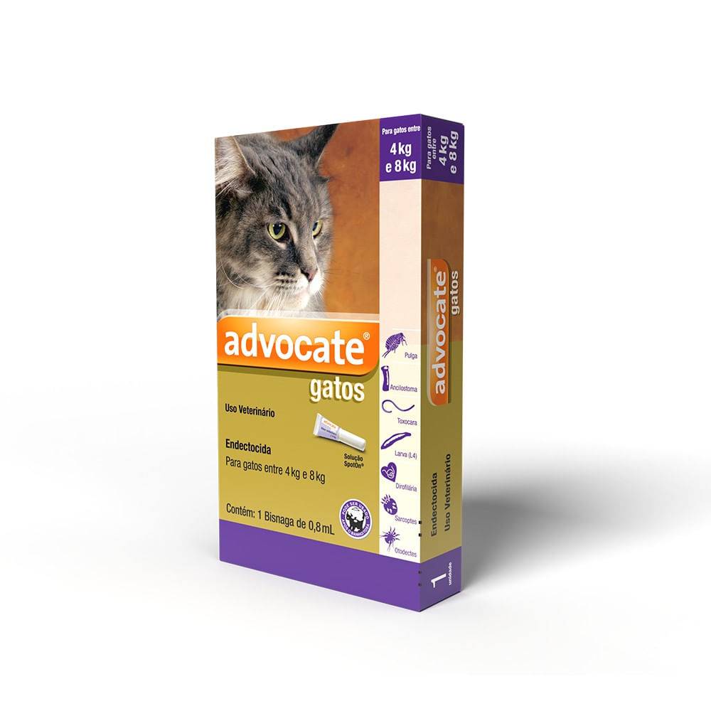 Bayer antipulgas advocate para gatos entre 4 e 8kg (0,8ml)