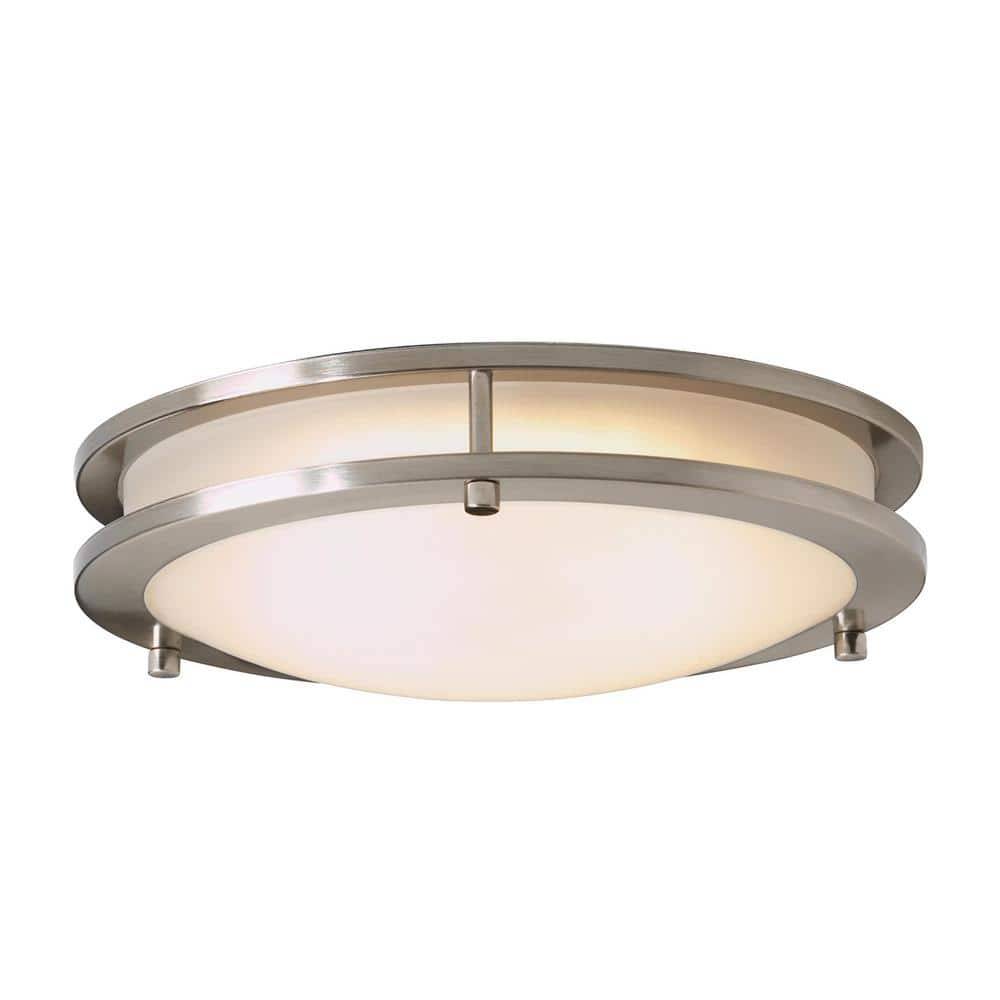 HAMPTON BAY Flaxmere Dimmable Integrated Led Flush Mount Ceiling Light, 12 In, Brushed Nickel-Frosted White