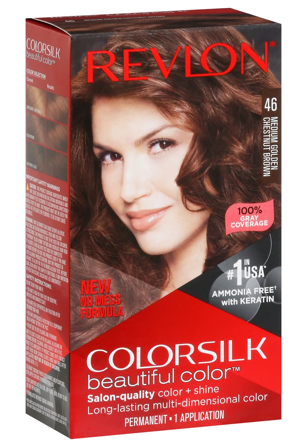 Revlon Colorsilk Beautiful Color Permanent Hair Color, 46 Medium Golden Chestnut Brown (6.72 oz)