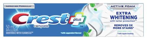 Crest Plus Active Foam Extra Whitening Toothpaste, Clean Mint (50 ml)