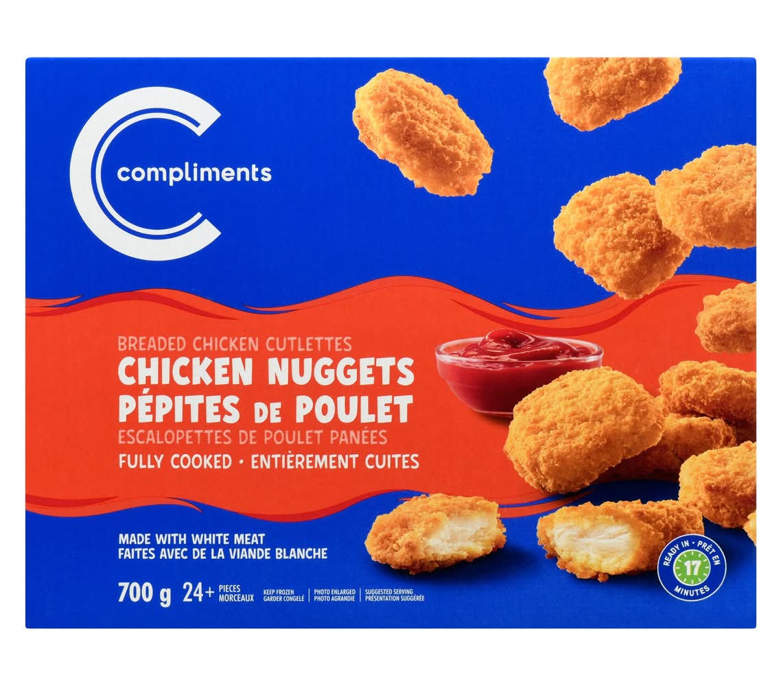 Compliments pépites de poulet panées entièrement cuites - fully cooked breaded chicken nuggets