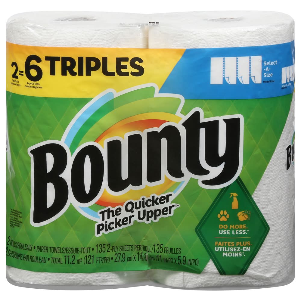Bounty Select-A-Size 2 Ply Triples Paper Towels, 11x5.9 in, White (2 ct)