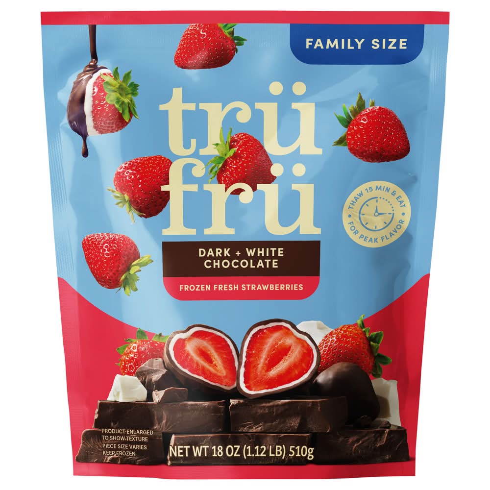 Trü Frü Frozen Fresh Strawberries, Dark + White Chocolate (18 oz)