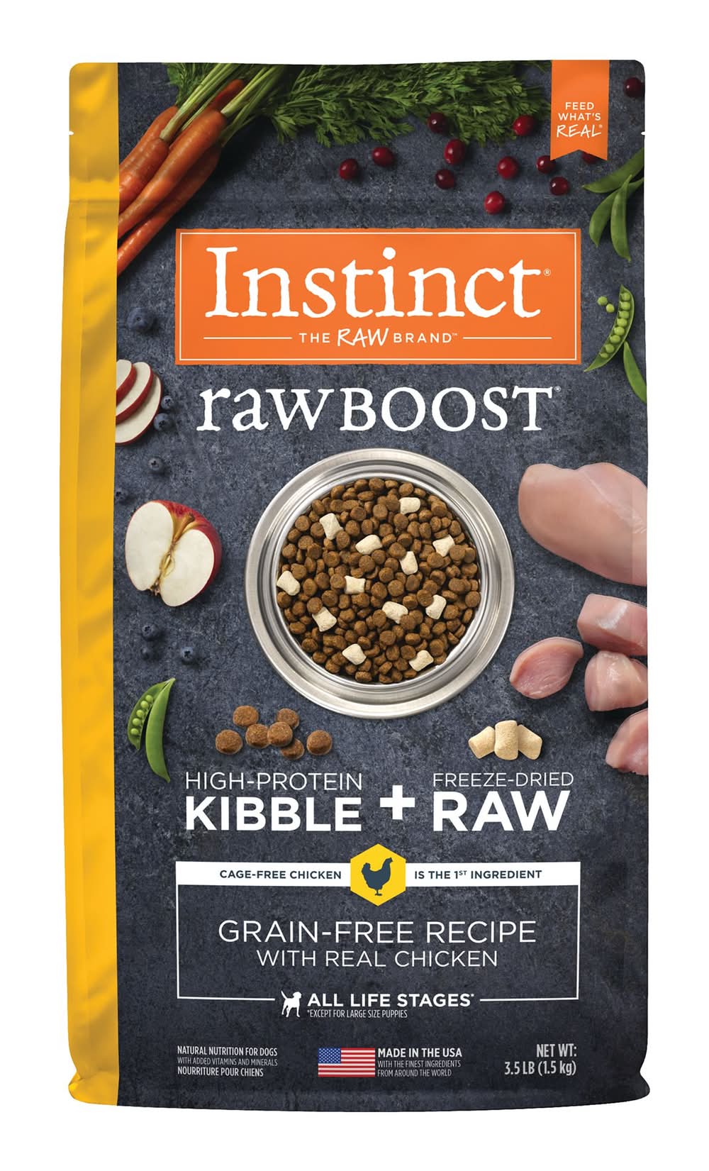Instinct® Raw Boost Kibble + Freeze-Dried Raw All Life Stage Dry Dog Food - Raw, Grain Free, Chicken (Flavor: Chicken, Size: 3.5 Lb)