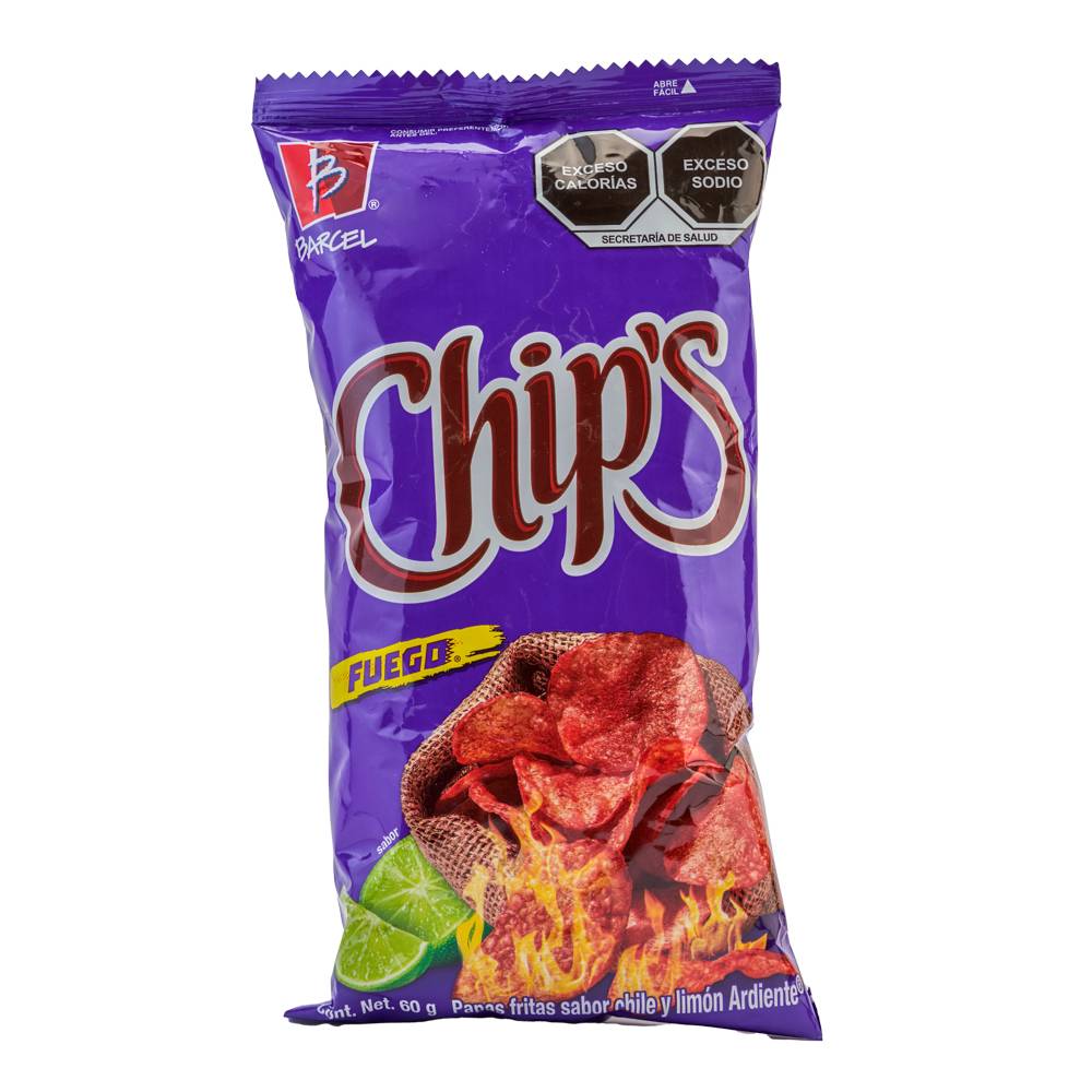 Chip's papas fuego sabor chile y limón ardiente (bolsa 55 g)