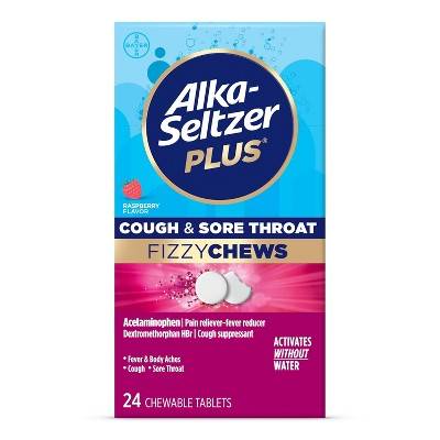 Alka-Seltzer Plus Cough & Sore Throat Fizzy Chews Tablets, Raspberry (24 ct)