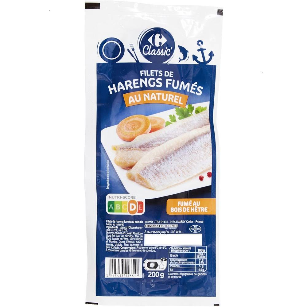 Carrefour - Filets de hareng fumés au naturel (200g)