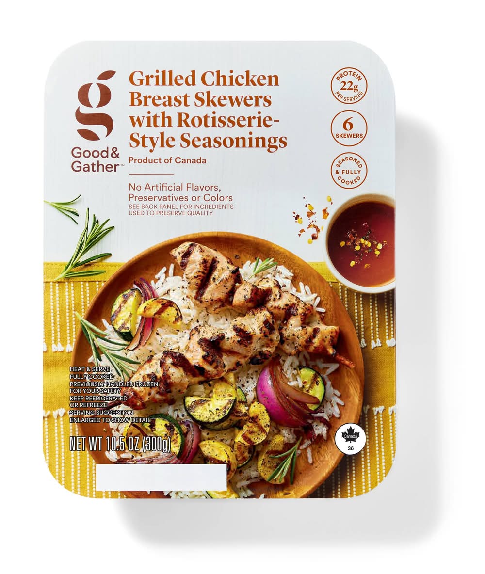 Good & Gather Grilled Chicken Breast Skewers With Rotisserie Style Seasonings (10.5 oz, 6 ct)
