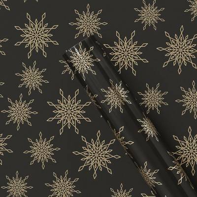 20 sq ft Metallic Gold Snowflakes Christmas Gift Wrap Black - Wondershop™: Holiday Wrapping Paper, FSC Certified