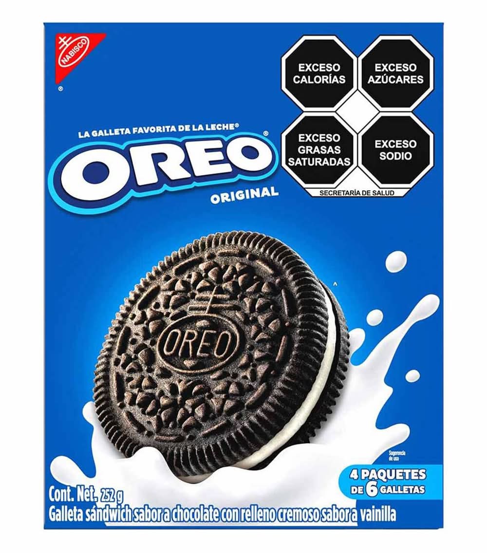 Oreo · Galletas tipo sándwich con relleno cremoso, chocolate-vainilla (4 x 6 un)