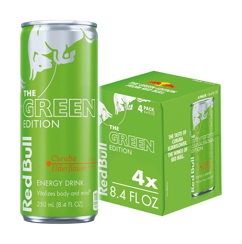 Red Bull The Green Edition Energy Drink, Curuba Elderflower (4 x 8.4 fl oz)
