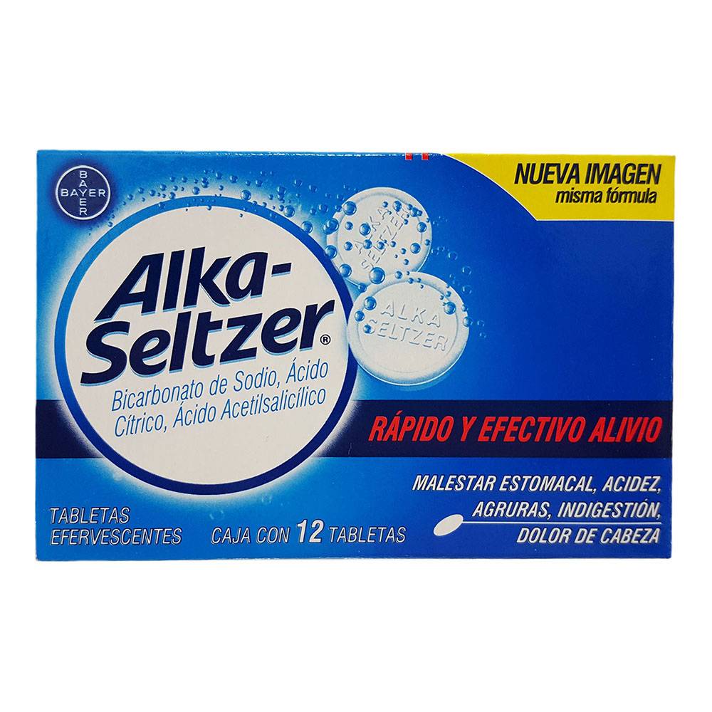 Bayer alka-seltzer bicarbonato de sodio tabletas efervescentes (12 piezas)