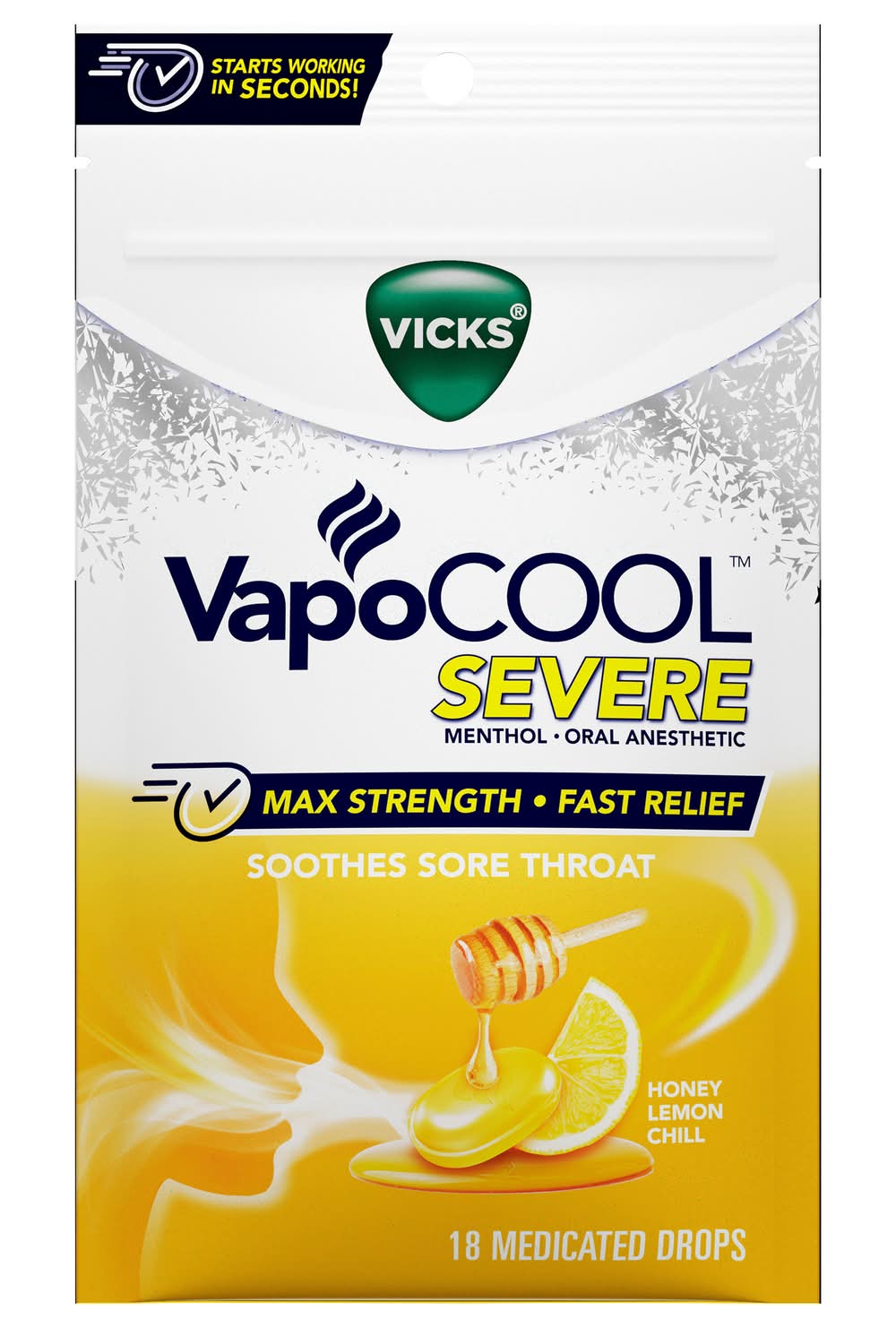 Vicks Vapocool Severe Max Strength Honey Lemon Chill Soothes Sore Throat Drops (3.2 oz)
