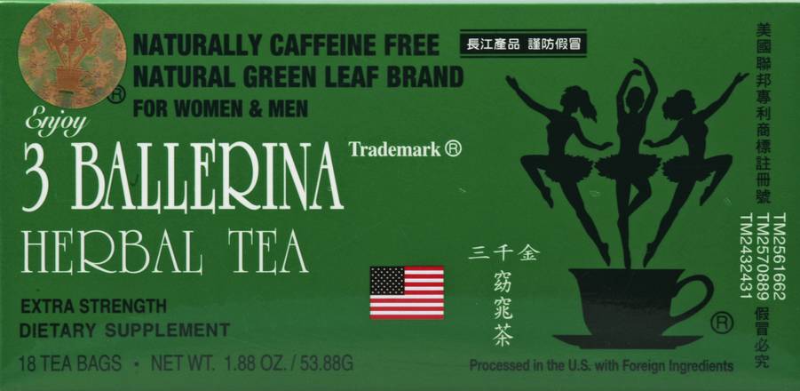 3 Ballerina Natural Green Leaf Brand Herbal Tea (18 ct, 1.88 oz)