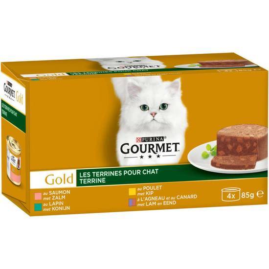 Purina Gourmet Gold - Terrines pour chat - Saumon - lapin - poulet - agneau canard 4x85g