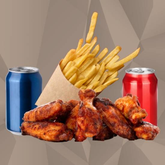 12 Jumbo Wings, French Fries and Two Cans Soda