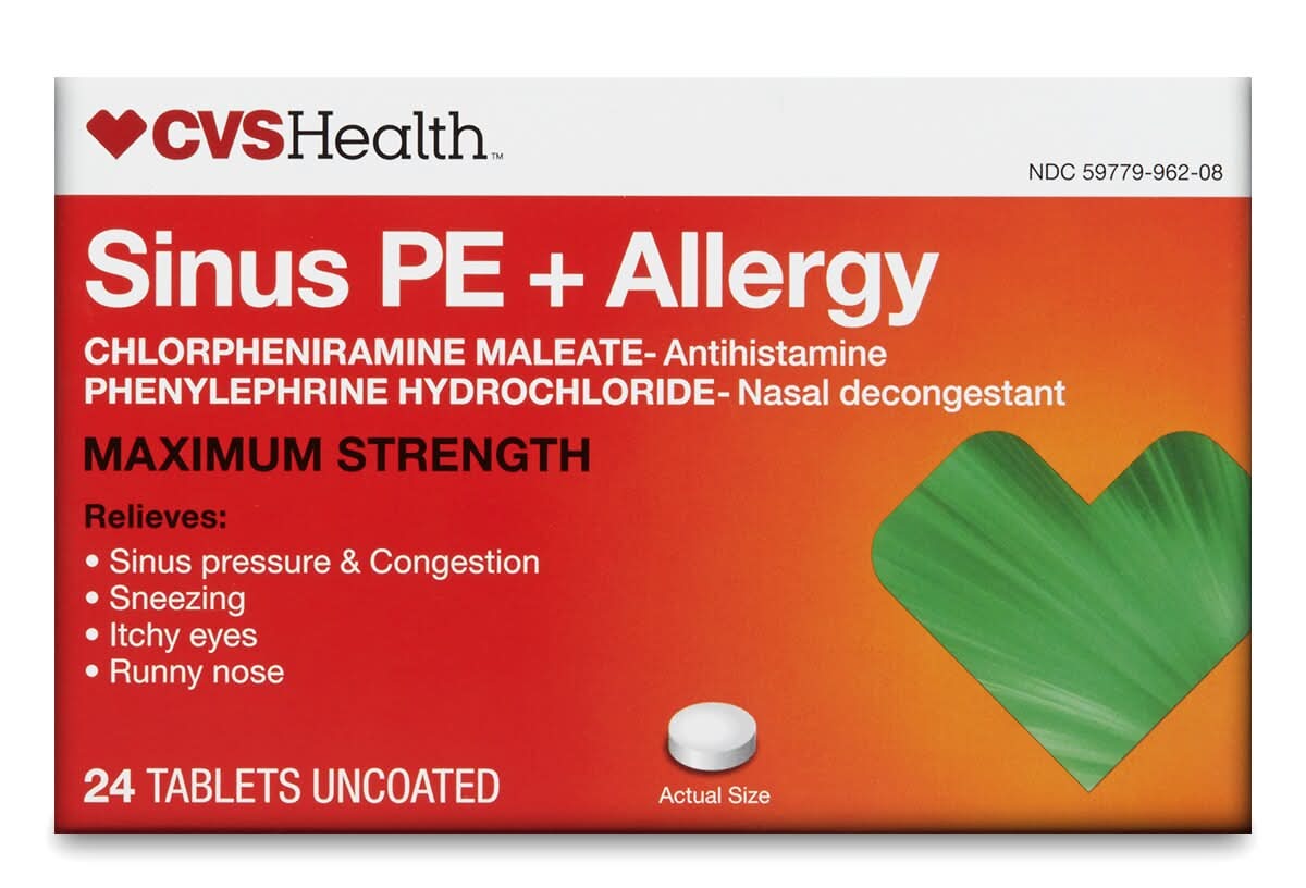 CVS Health Maximum Strength Sinus Pe & Allergy Relieves Uncoated Tablets (24 ct)