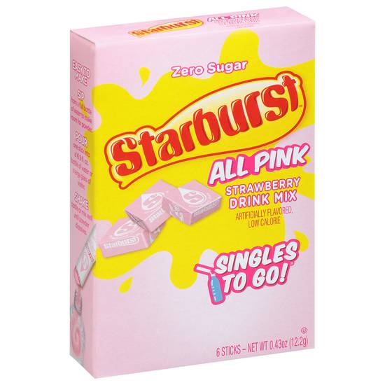 Starburst Zero Sugar All Pink Strawberry Drink Mix (6 ct, 0.43 oz)