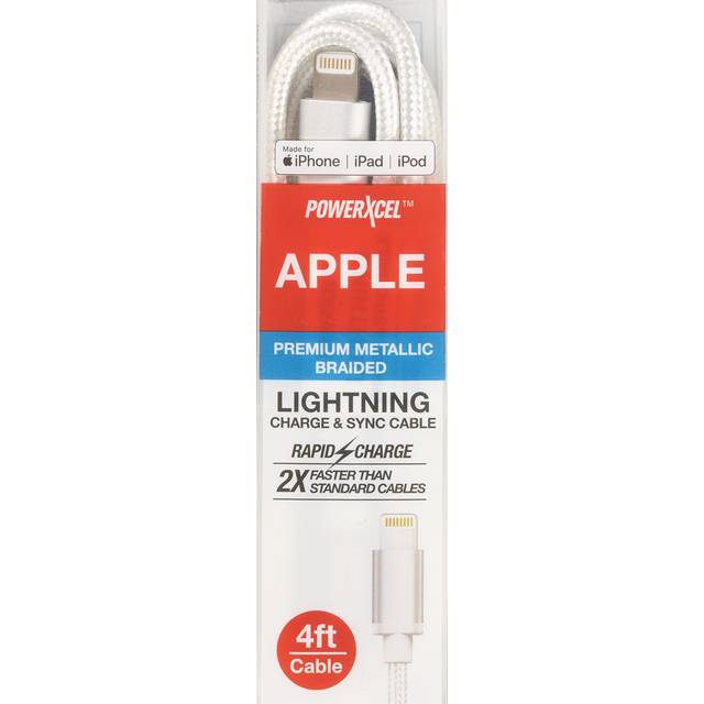 PowerXcel Cable Sync&Charge Lightening 4'MtlcBraid APPLE Pnk