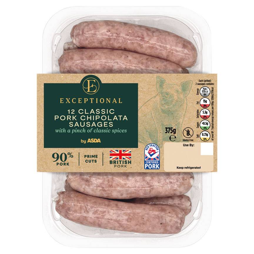 ASDA Exceptional Classic Pork Chipolata Sausages (12 pack)