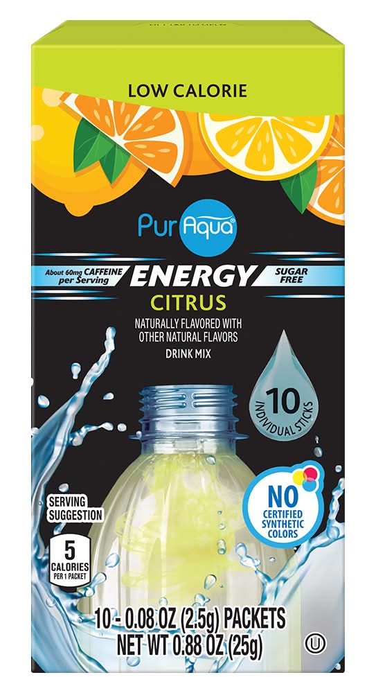 PurAqua Low Calorie Energy Drink Mix, Citrus (10 x 0.08 oz)